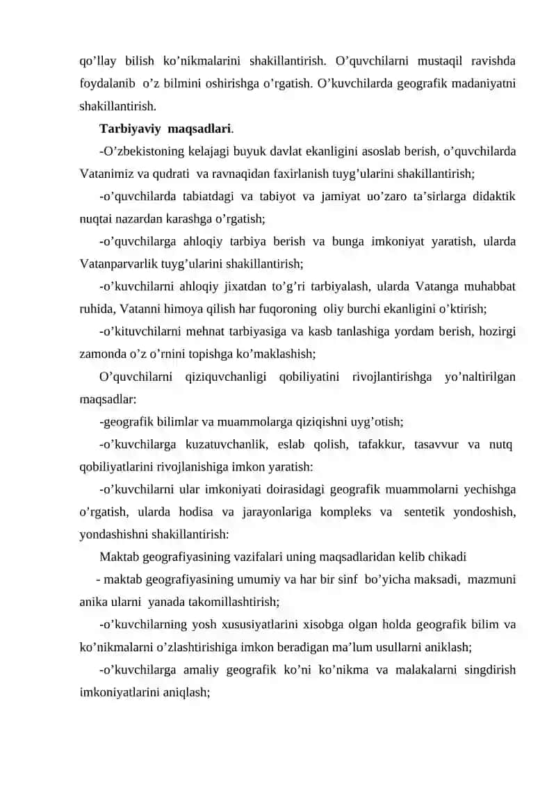 O'RTA MAXSUS KASB-HUNAR UMUMTA'LIM TIZMI GEOGRAFIYASINING MAZMUNI TARKIBI 3