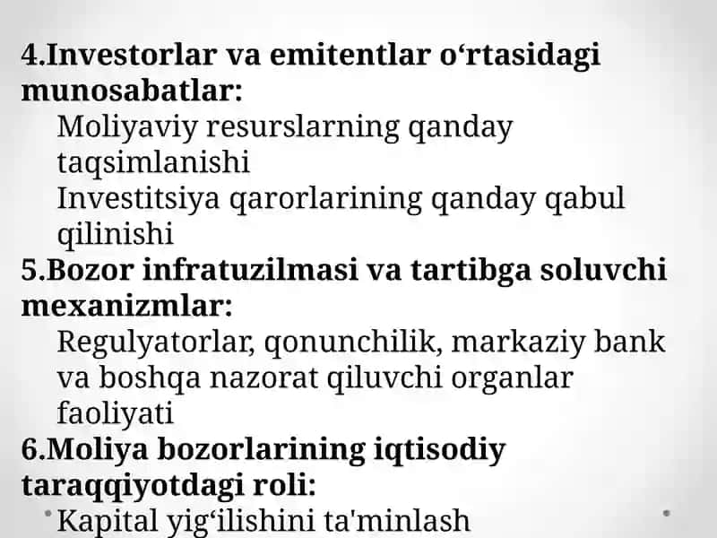 1-mavzu.“Moliyabozorlar,institutlarvainsrumentlar" fanining predmeti, obyekti, metodi va boshqa fanlar bilan o‘zaro aloqadorligi. 3