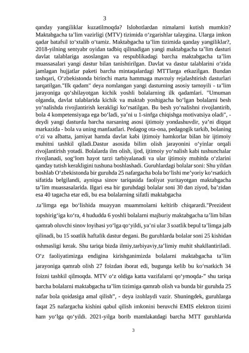 Maktabgacha va Boshlang’ich ta’limda xorijiy til (ingliz tili) 2-kurs 204-guruh talabasi Xayrullayeva Dinoraning “Bolalar psixologiyasi va pedagogikasi” 3