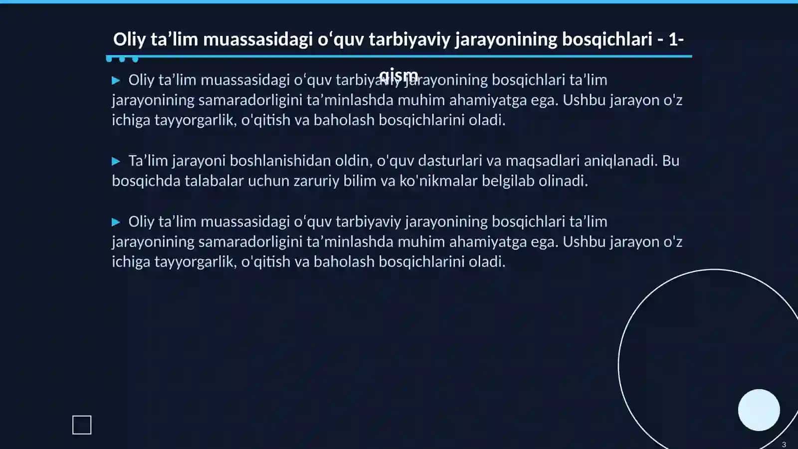 Oliy taʼlim muassasidagi oʻquv tarbiyaviy jarayonining bosqichlari 3