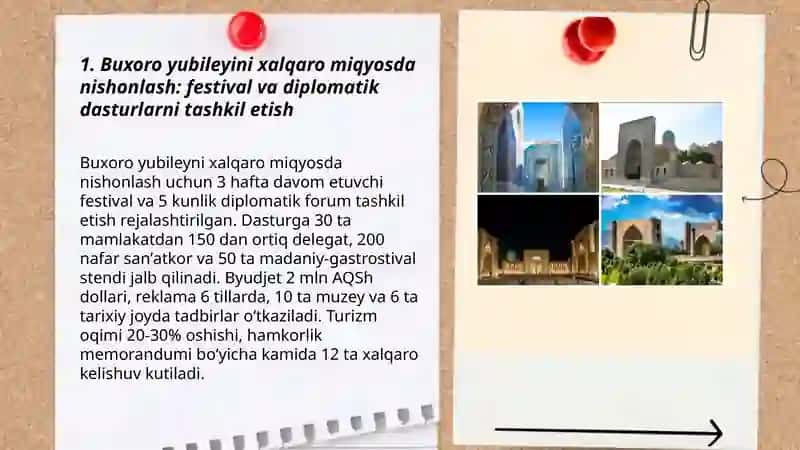 Tarixit shaharlar (Buxoro, Samarqand, Marg'ilon, Qarshi, Toshkent, Xiva, Shahrisabz) yubileylarining xalqaro miqyosda keng nishonlanishi 3