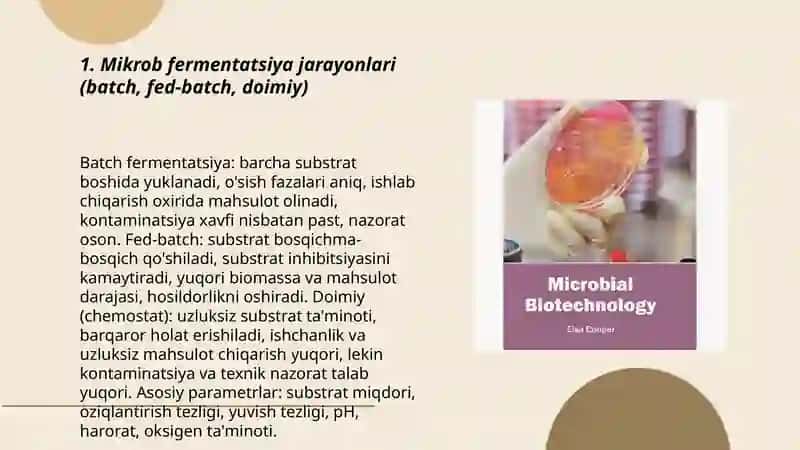Mikrob biotexnologiyasi uchun ishlatiladigan jarayonlar va jihozlar 3