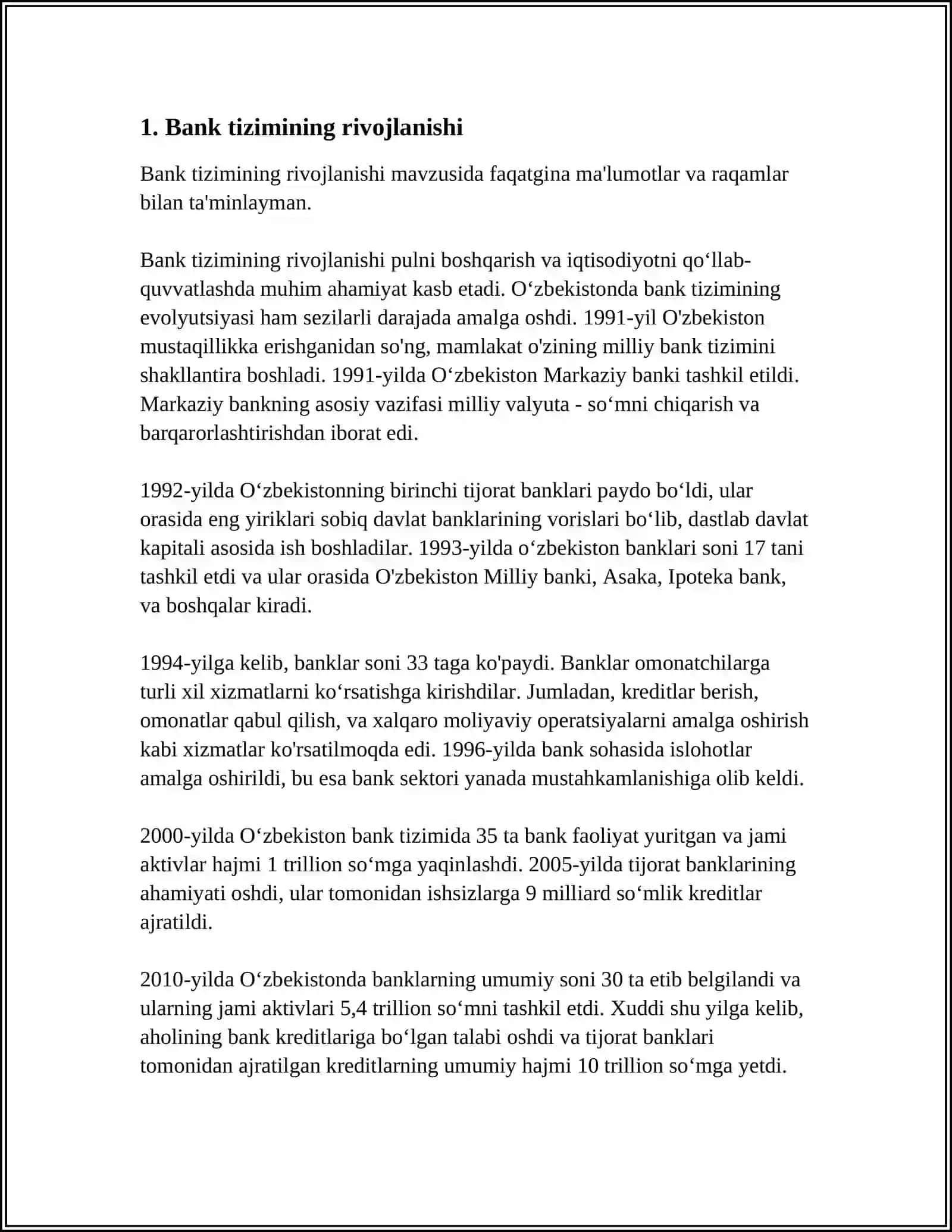 BANKLAR VA ULARNING BOZOR IQTISODIYOTIDAGI RO'LI 3