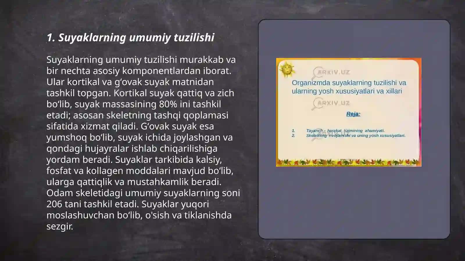 Organizmdagi suyaklarning tuzilishi ularning yosh hususiyatlari va hillari 3
