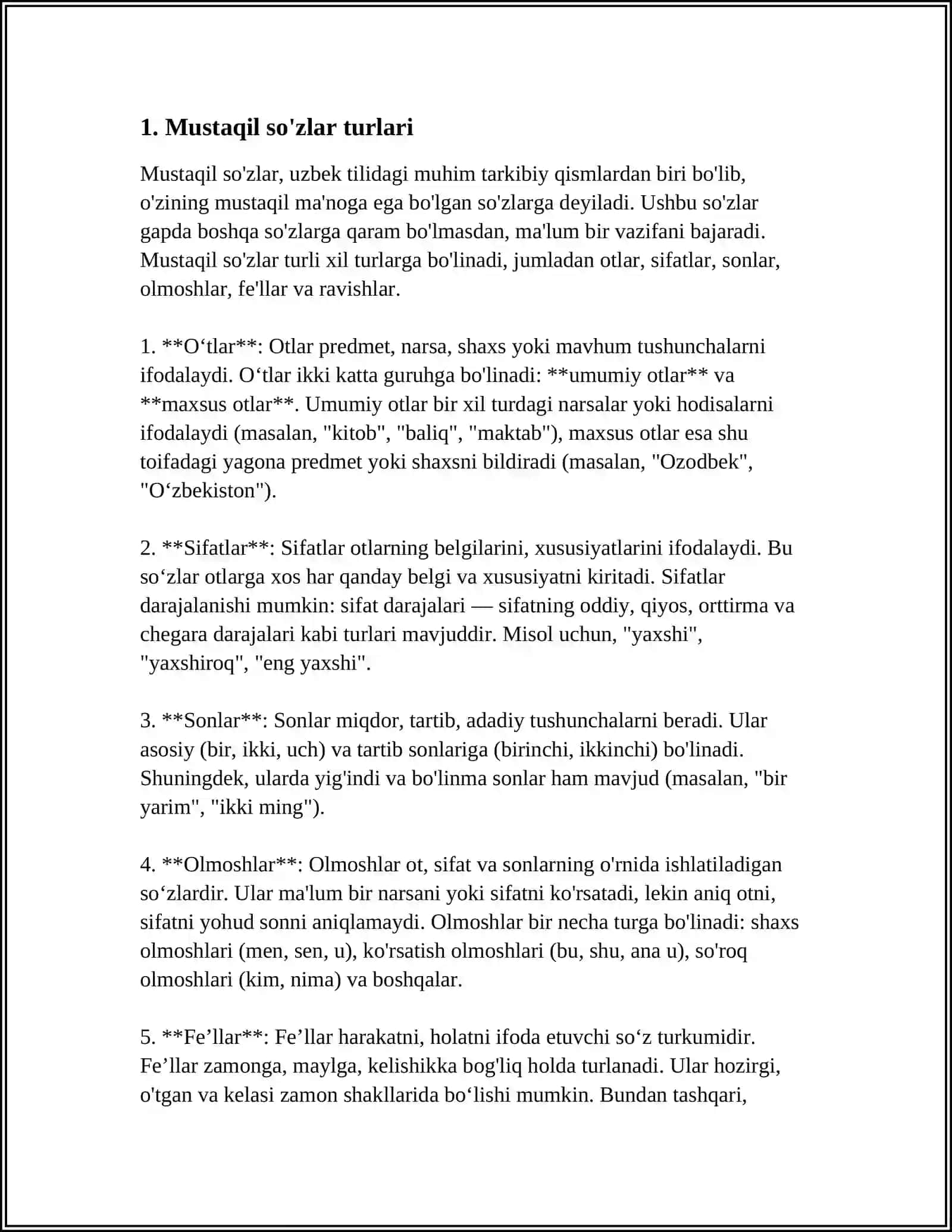 MUSTAQIL SÒZLAR. FEL SÒZ TURKUMINING GRAMMATIK KATEGORIYALAR 3
