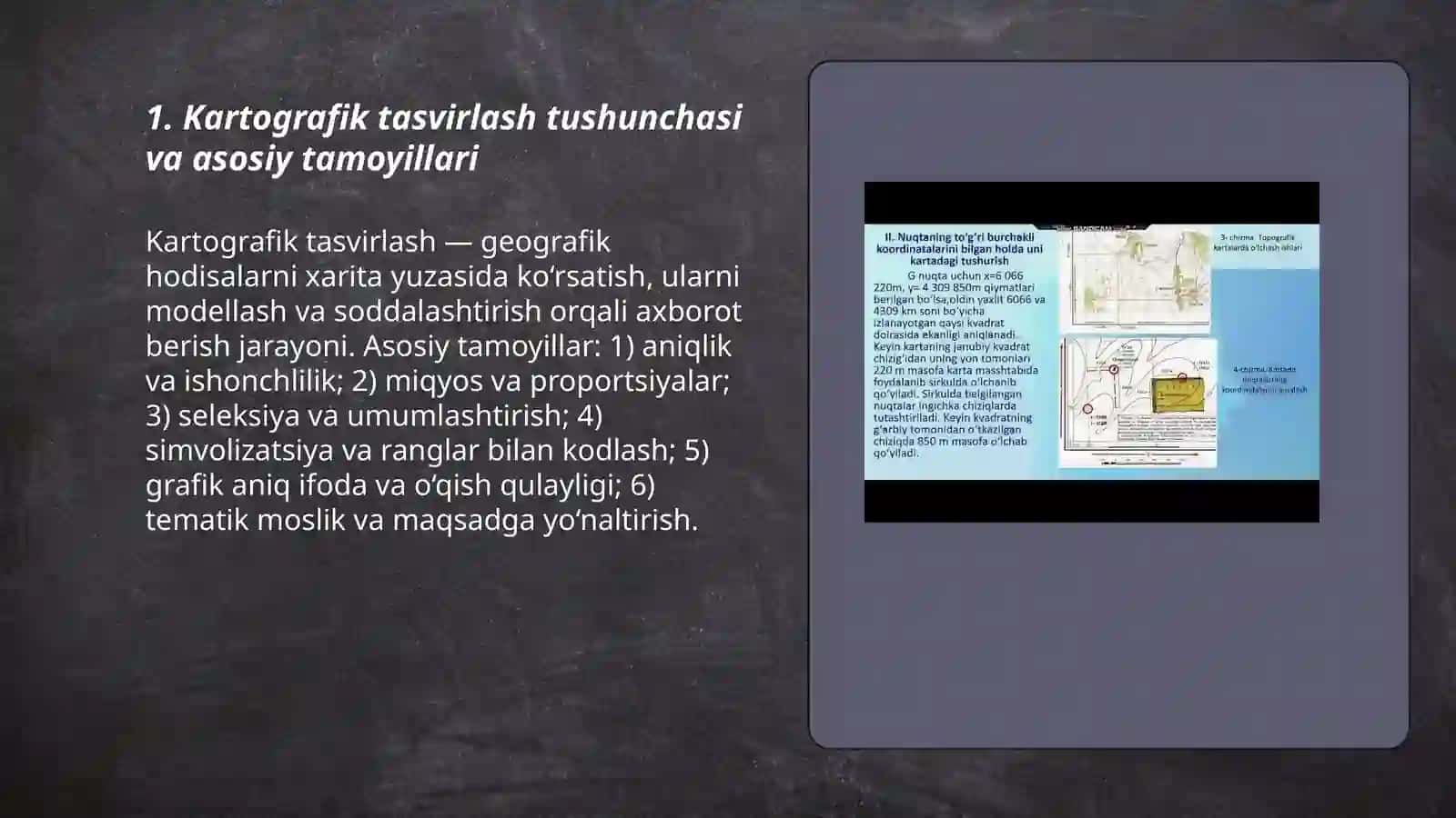 Geografik xaritalarda hodisalarni kartografik tasvirlash usullarini organish 3