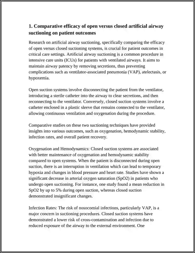 Comparative efficacy of open versus closed artificial airway suctioning 3