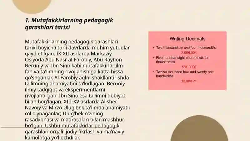 Mutafakkirlarning pedagogik qarashlari va ustoz murabbiyga qo'ygan talablarini o'rganish 3