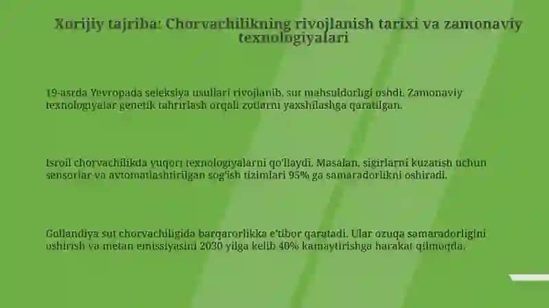Xorijiy tajriba: Chorvachilikning rivojlanish tarixi va zamonaviy texnologiyalari 3