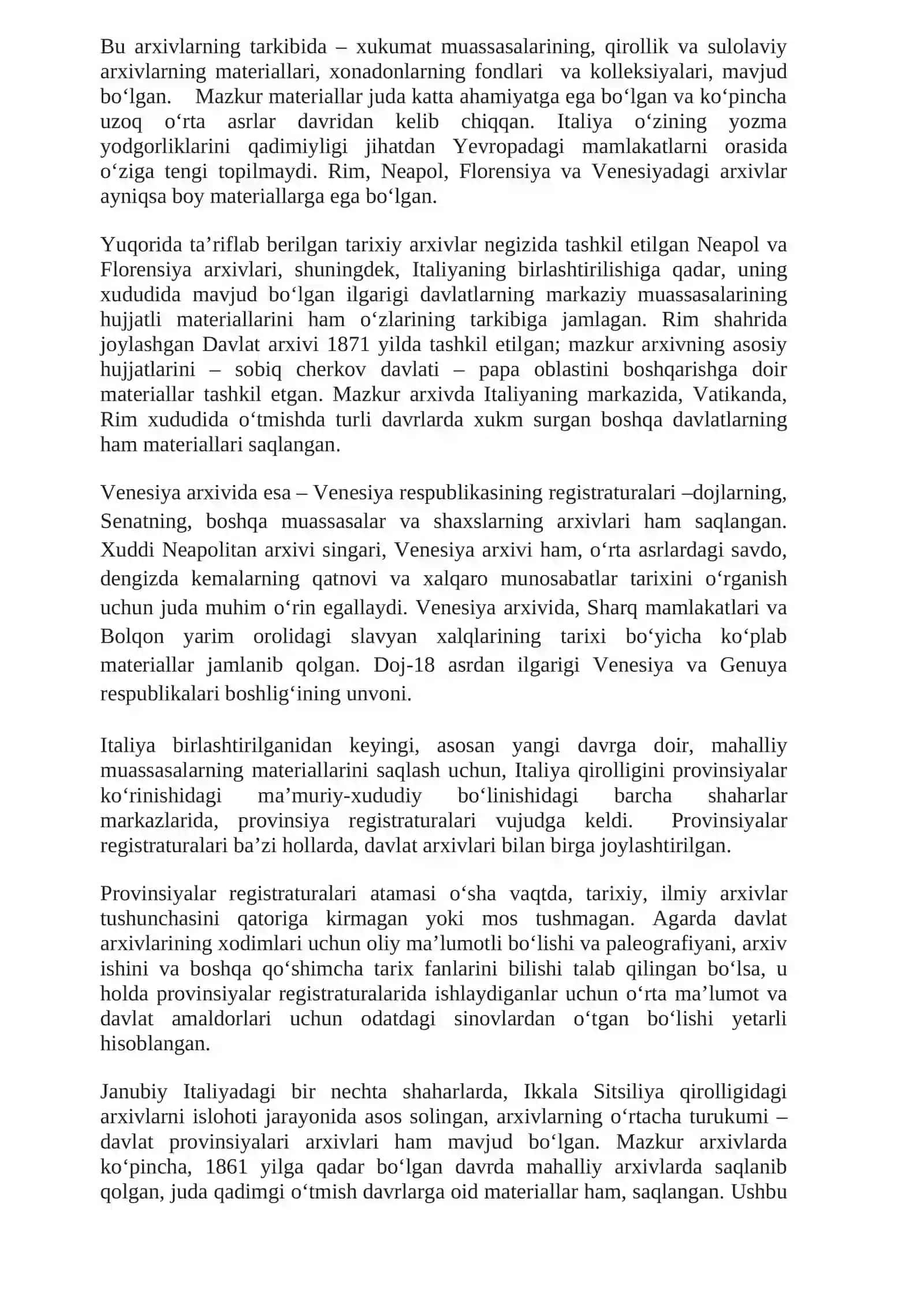 XIX–XX asr boshlarida Italiyada arxivlarni markazlashtirilishi 3