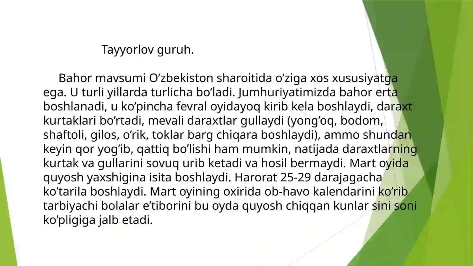 Tayyorlov guruhida tabiatga oid o'yinlarni tashkil etishning mashg'ulot islanmalarini tuzish 3