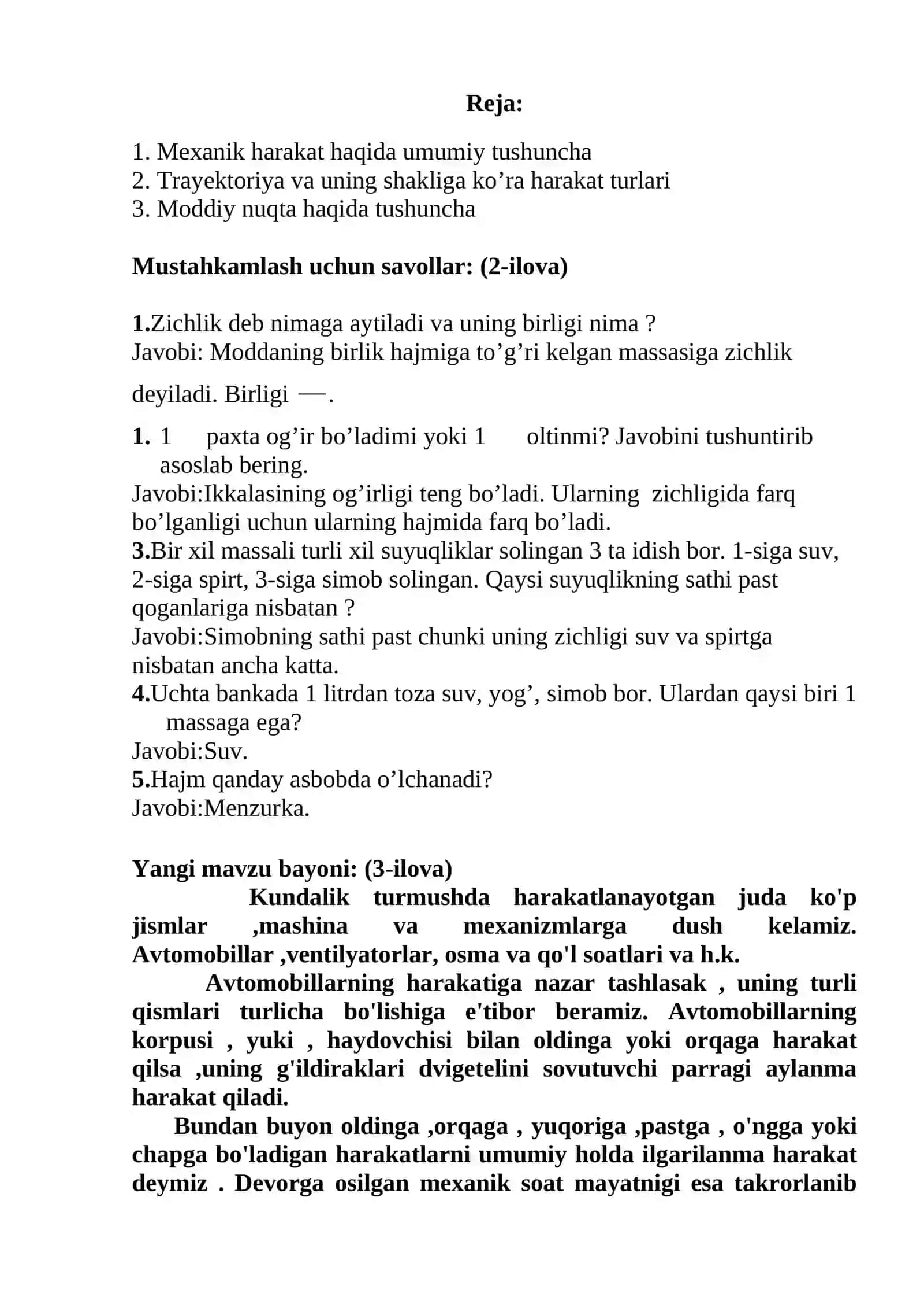 Jismlarning mexanik harakati. Trayektoriya mavzusiga tayor dars ishlanmasi. 3