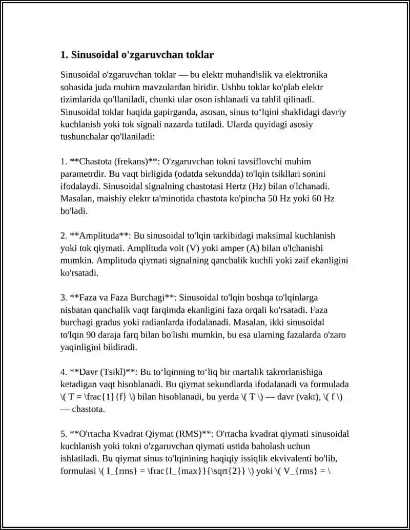 SINUSOIDAL O'ZGARUVCHAN TOK ZANJIRLARIDA REZONANS HODISALARINI TEKSHIRISH 3