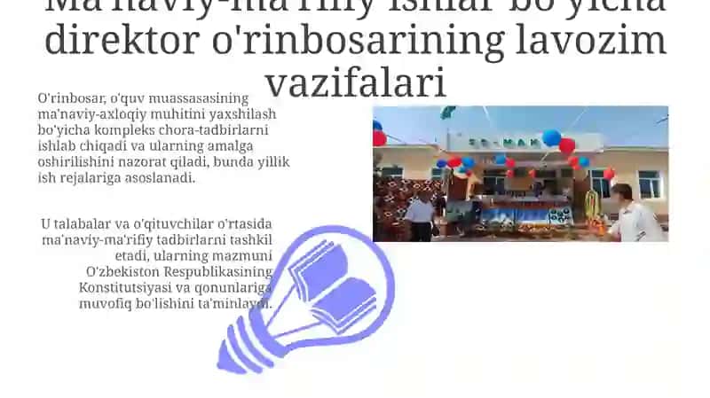Ma'naviy-ma'rifiy ishlar bo'yicha direktor o'rinbosarining vazifalari va ularning huquqiy asoslari 3