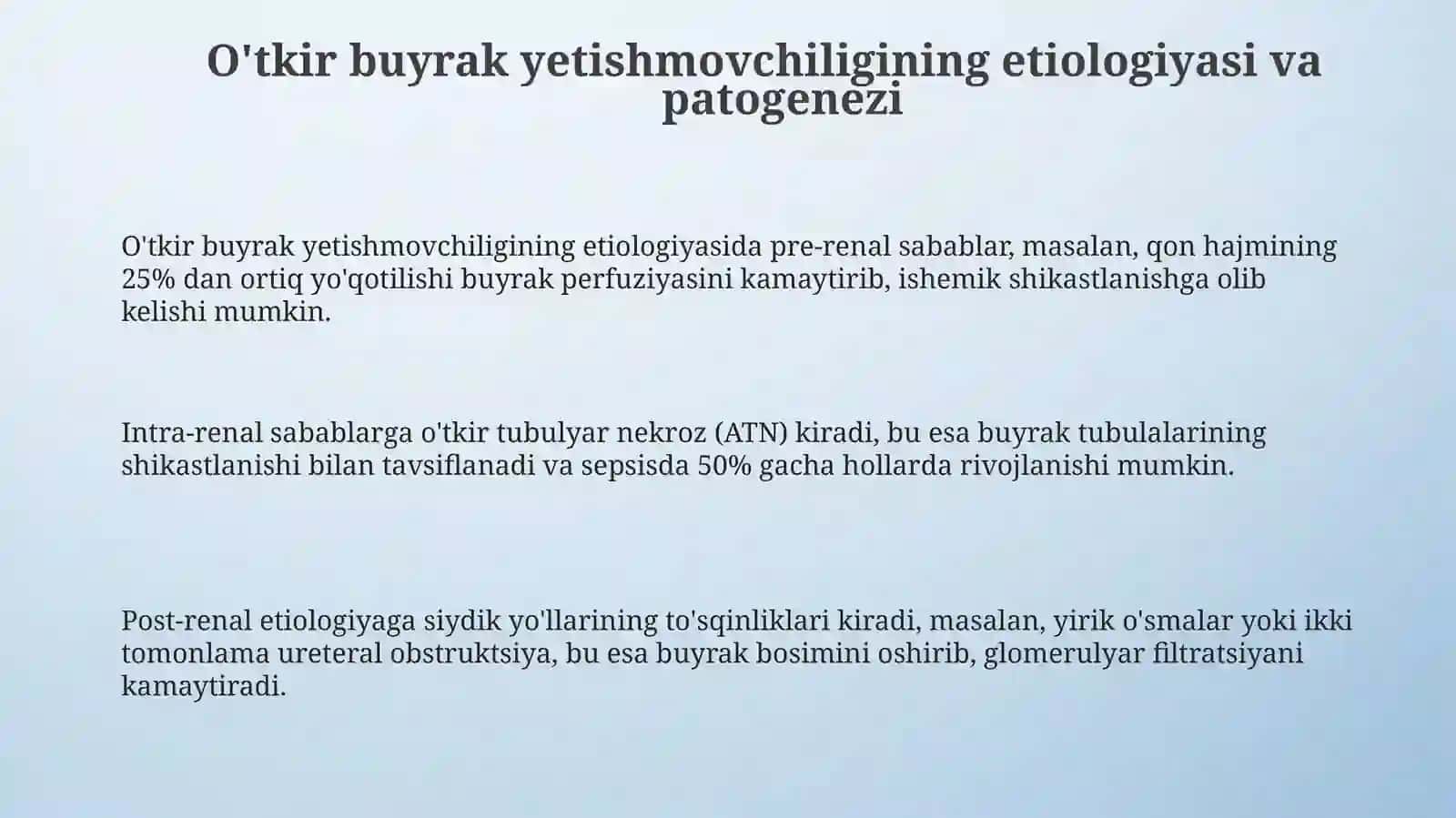 Harbiy sharoitda hayotga havf soluvchi holatlar. O'tkir buyrak etishmovchiligi 3