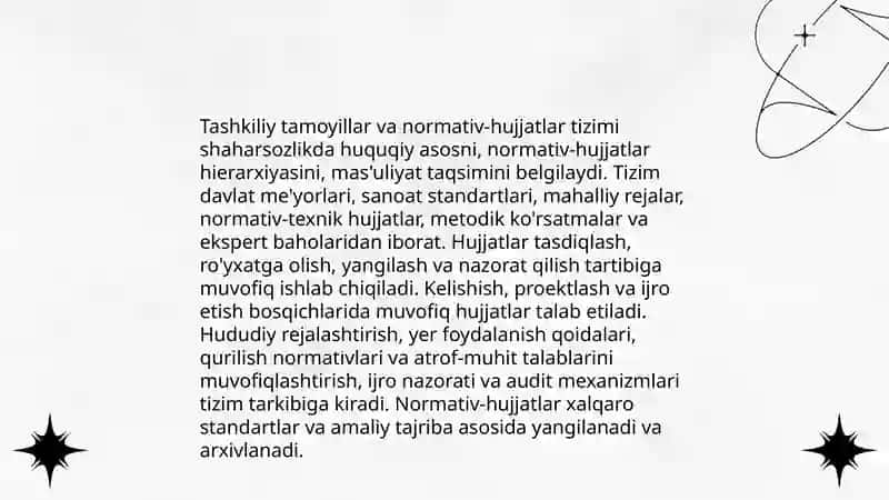 Shaharsozlik normalari va qoidalari 1-quyi tizim (Tashkiliy va uslubiy normalar) 3