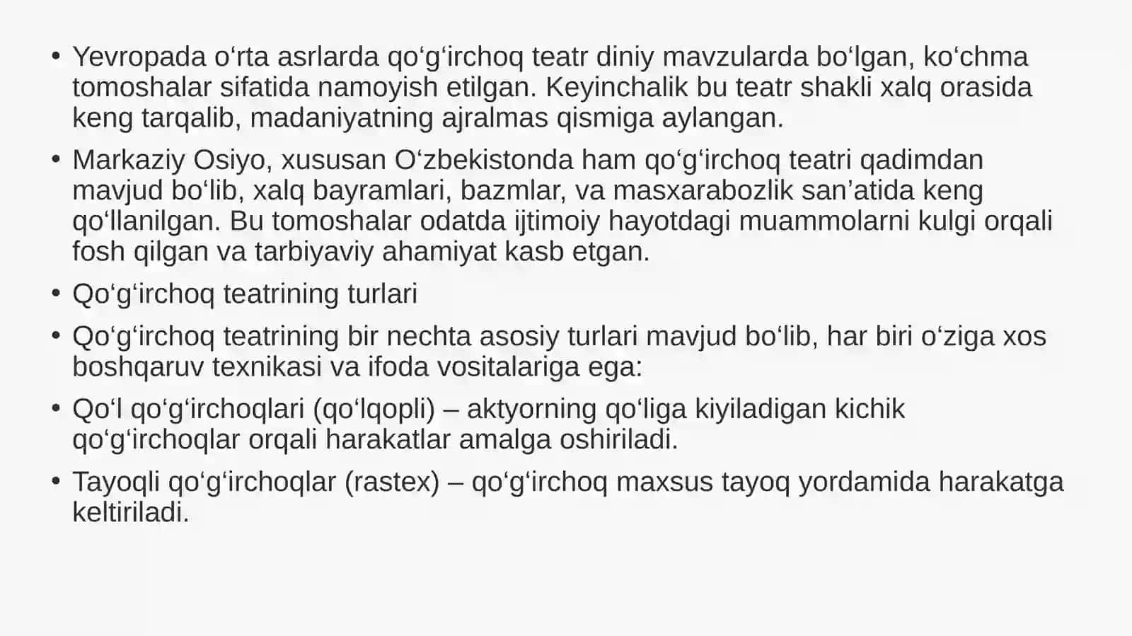 Qoʻgʻirchoq teatr turlari va paydo boʻlish tarixi 3