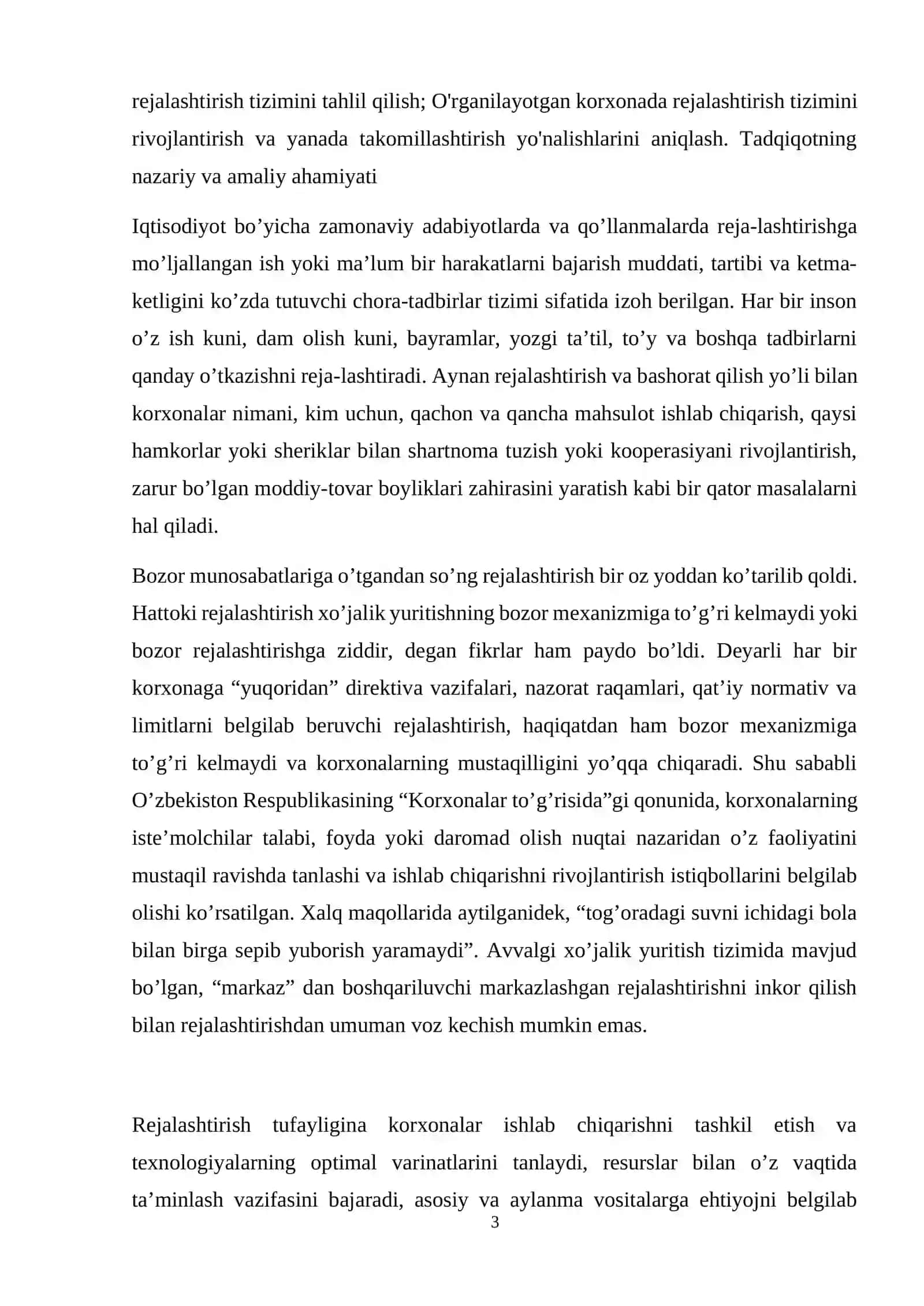 Korxonada rejalashtirish tizimi. Rejalashtirish tamoyillari, uslublari va koʻrsatkichlari 3