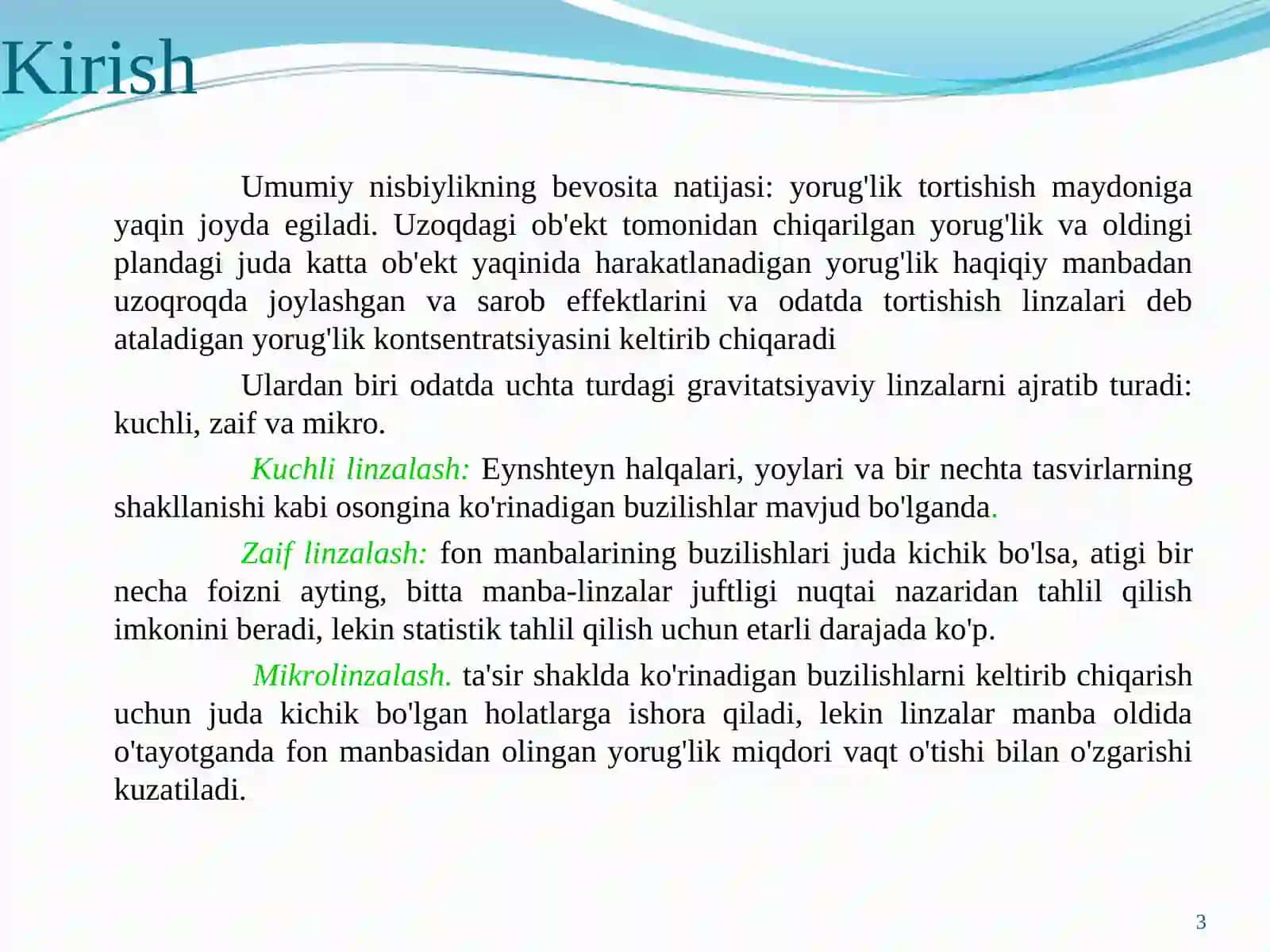GRAVITATSION LINZALANISH VA EYNSHTEYN HALQALARI, QORAMTIR MATERYA MAVJUDLIGIDA YORUG’LIKNING BURILISH BURCHAGINI ANIQLASH 3