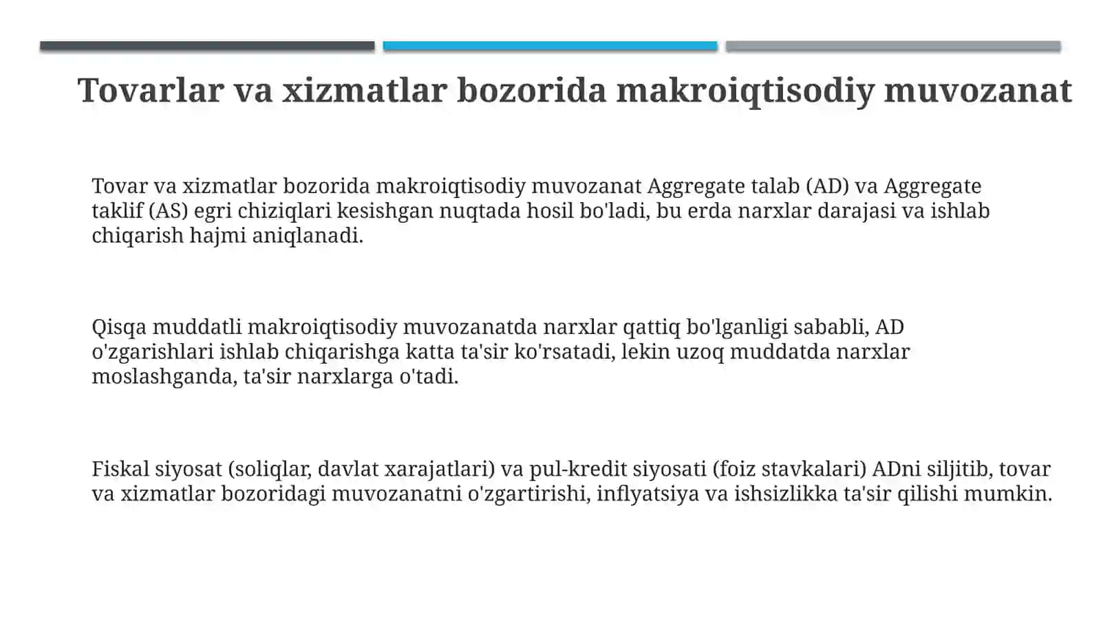 Tovarlar va xizmatlar bozorida makroiqtisodiy muvozanat 3