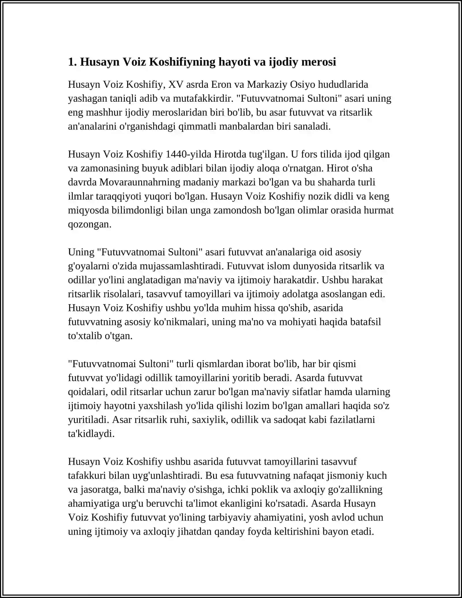 "Futuvvatnomai Sultoni" asarini o'qish 3