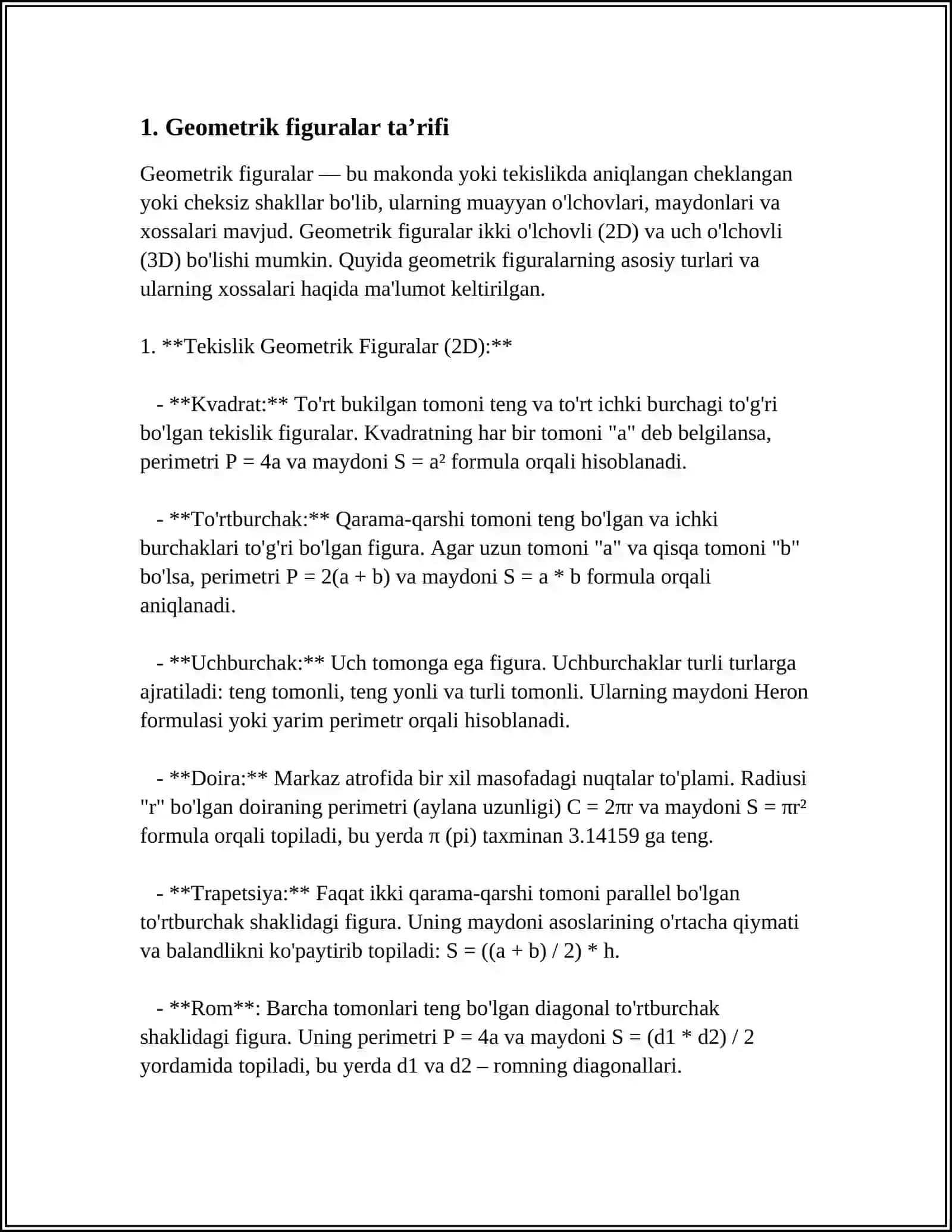 SODDA GEOMETRIK FIGURALAR TA’RIFLARI XOSSALARI VA AMOLATLARINI OʻRGANISH 3