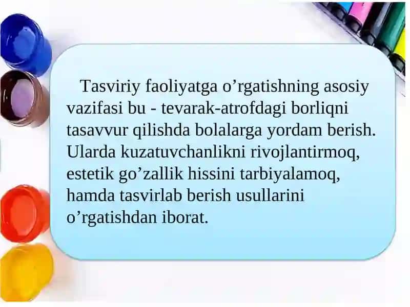 MAKTABGACHA YOSHDAGI BOLALARNI RASM CHIZISHGA O‘RGATISH 3