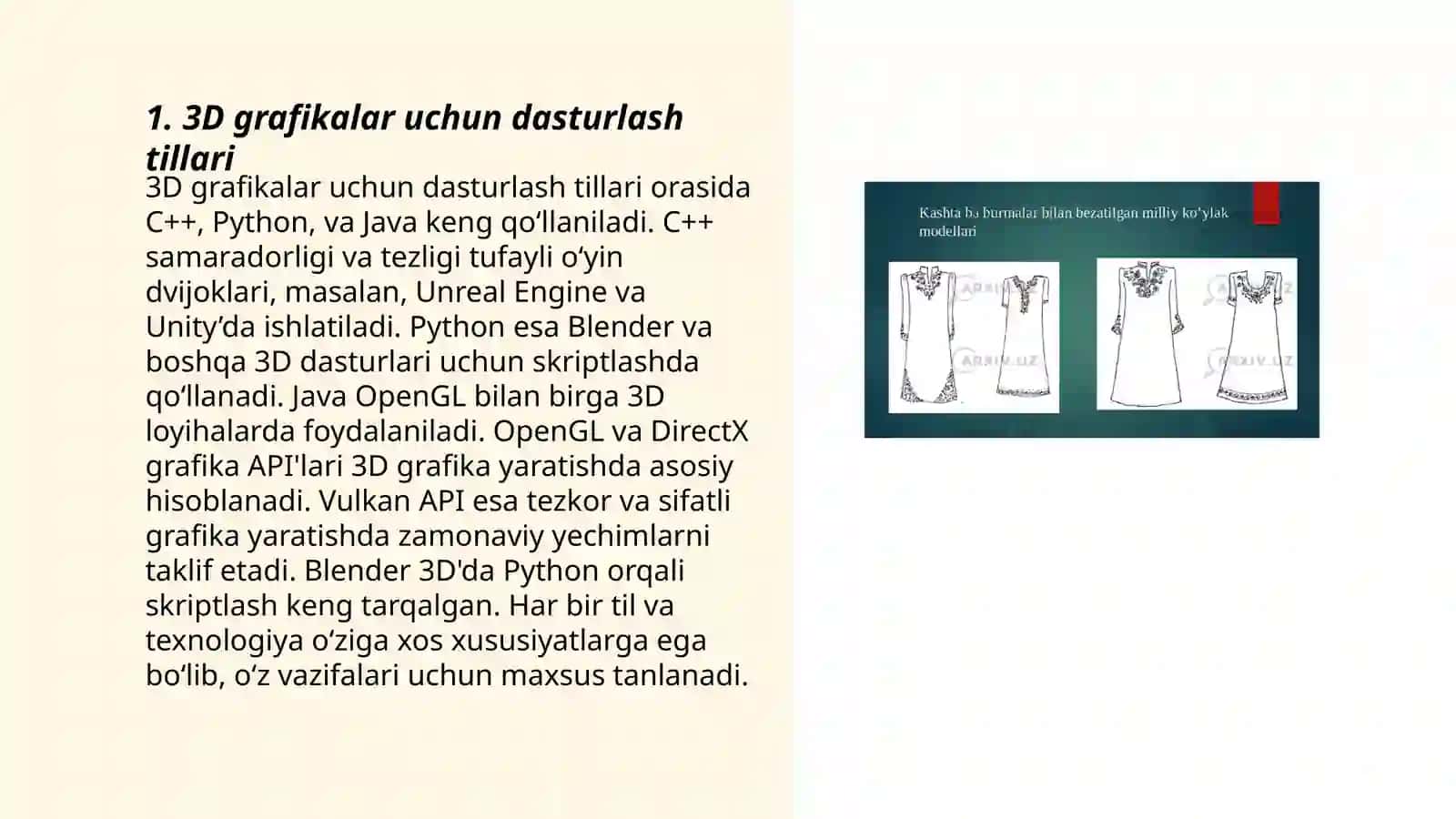 3 o'lchovli grafika imkoniyatlarini loyihalashda qo'llash texnologiyalari 3