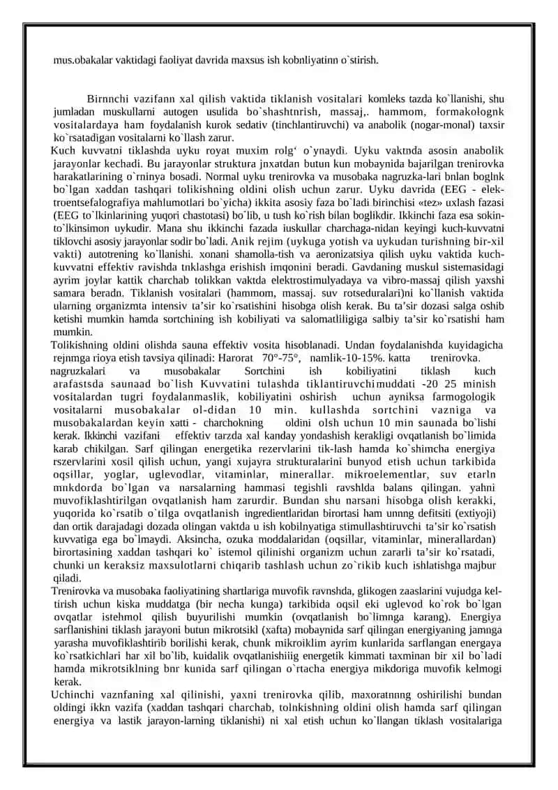 Muskul faoliyati natijasida odamning ish qobiliyatini tiklanishi 3