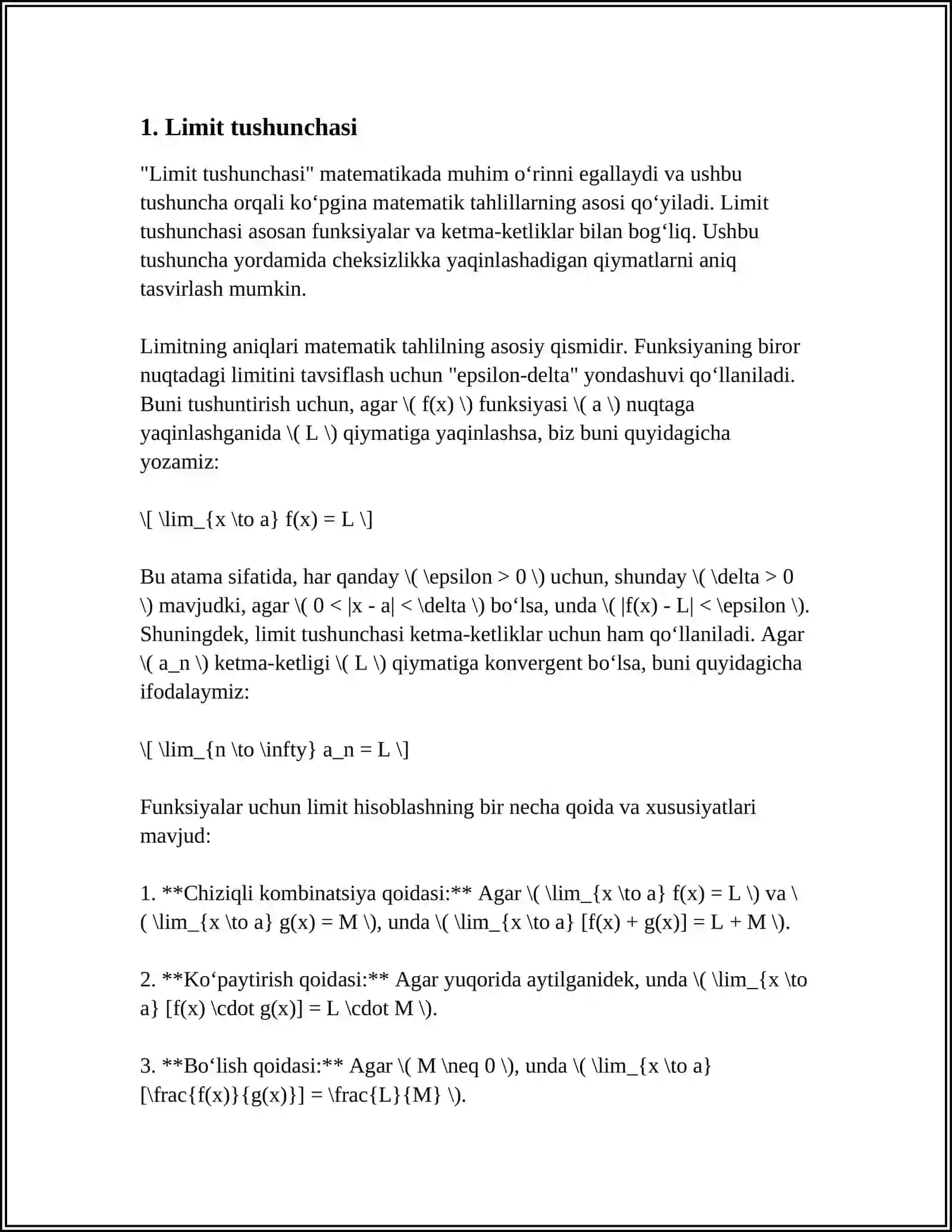 LIMITLAR. FUNKSIYANI UZLUKSIZLIGI 3
