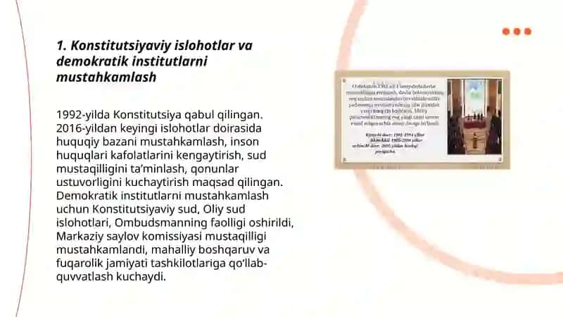 O´zbekiston demakratik fuqarolik jamiyati asoslarining shakllanishi amalga oshirilgan siyosiy islohatlar 3
