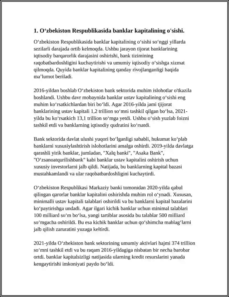 OʻZBEKISTON RESPUBLIKASI BANKLARINING KAPITALLASHISH DARAJASINI OSHIRISH SIYOSATI VA UNING OʻZIGA XOS XUSUSIYATLARI 3