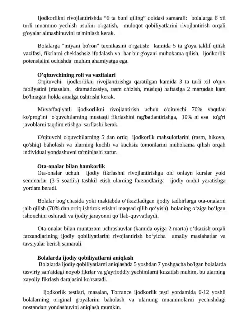 Bolalarda ijodkorlikni rivojlantirivchi oquv modeli 3