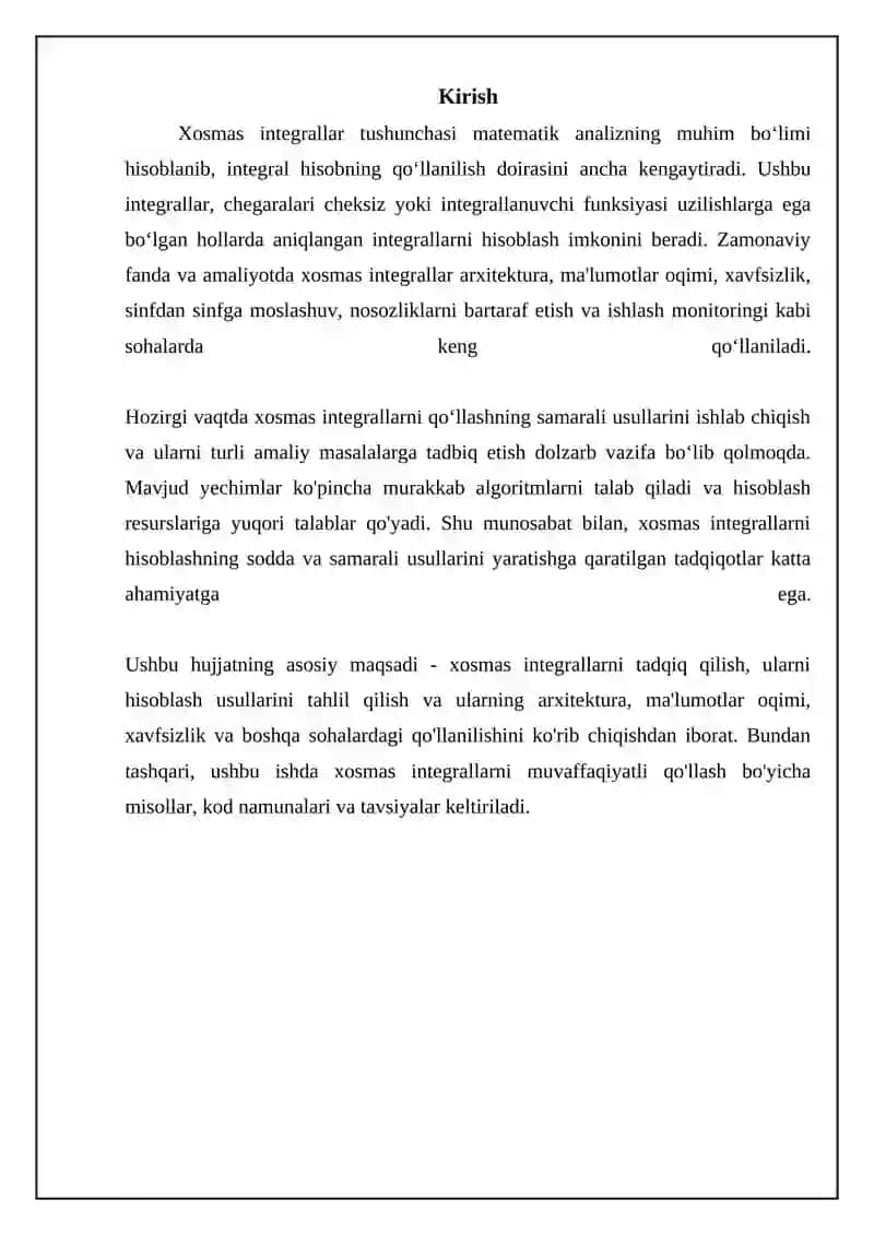 Xosmas integrallar: Asosiy tushunchalar va ta'riflar 3