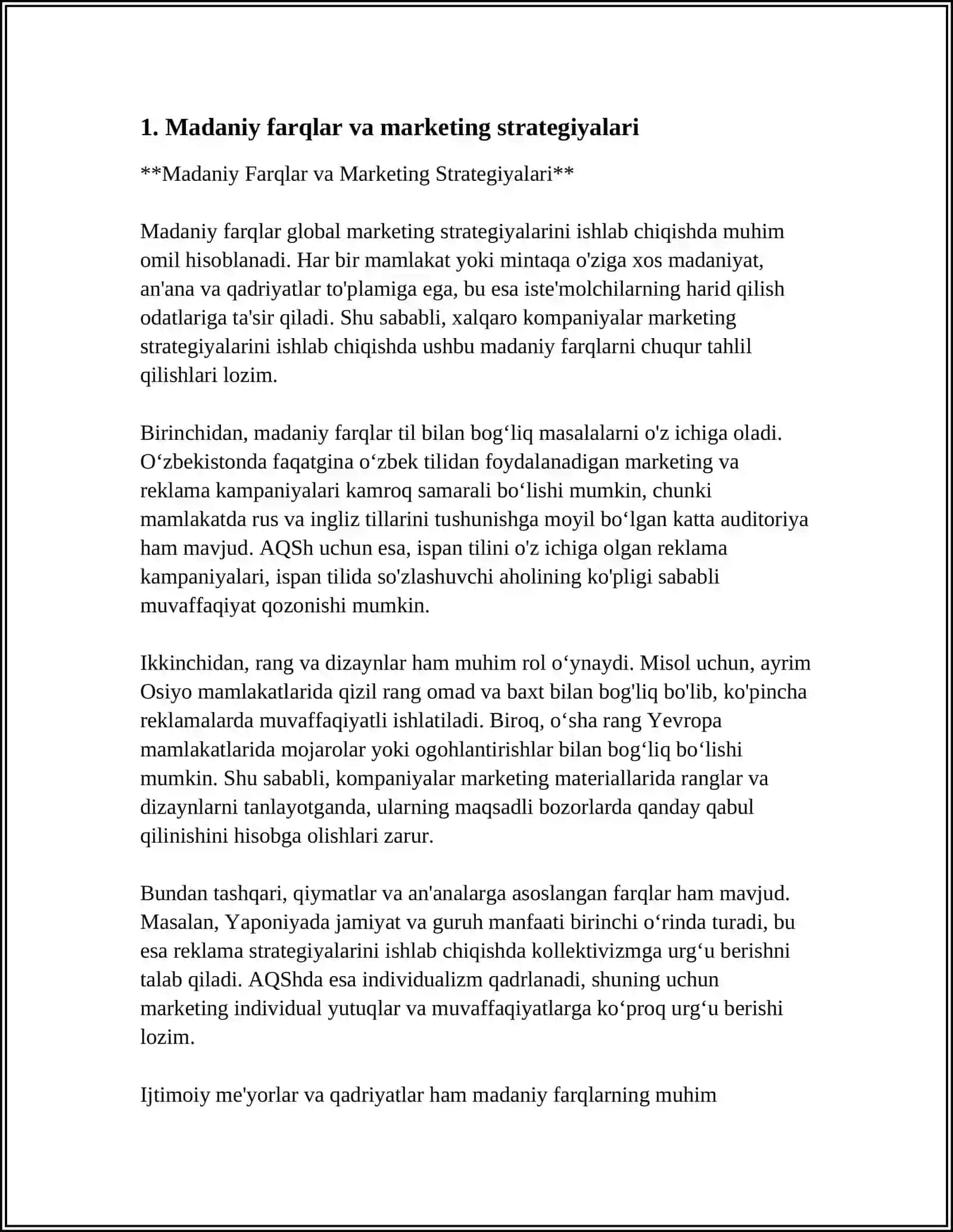 XALQARO MARKETINGDA MADANIY FARQLAR VA ULARNINGAHAMIYATI 3