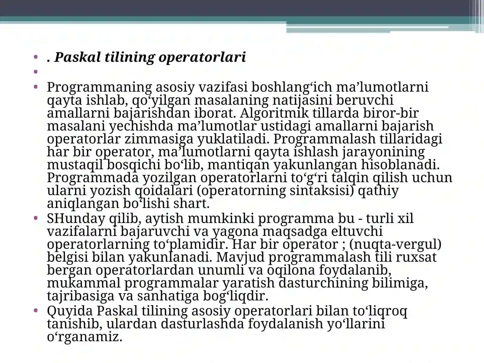 PASKAL TILINING OPERATORLARI 3
