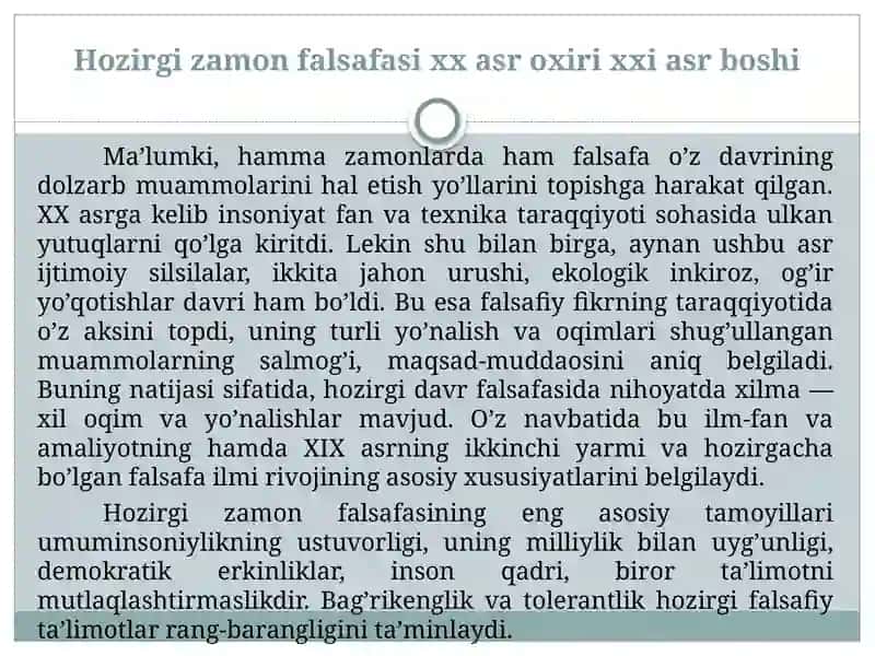 HOZIRGI ZAMON FALSAFASI XX ASR OXIRI XXI ASR BOSHI 3