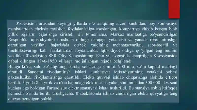 XX asrning 50 – 70 – yillarida O’zbekiston iqtisodiy hayoti 3