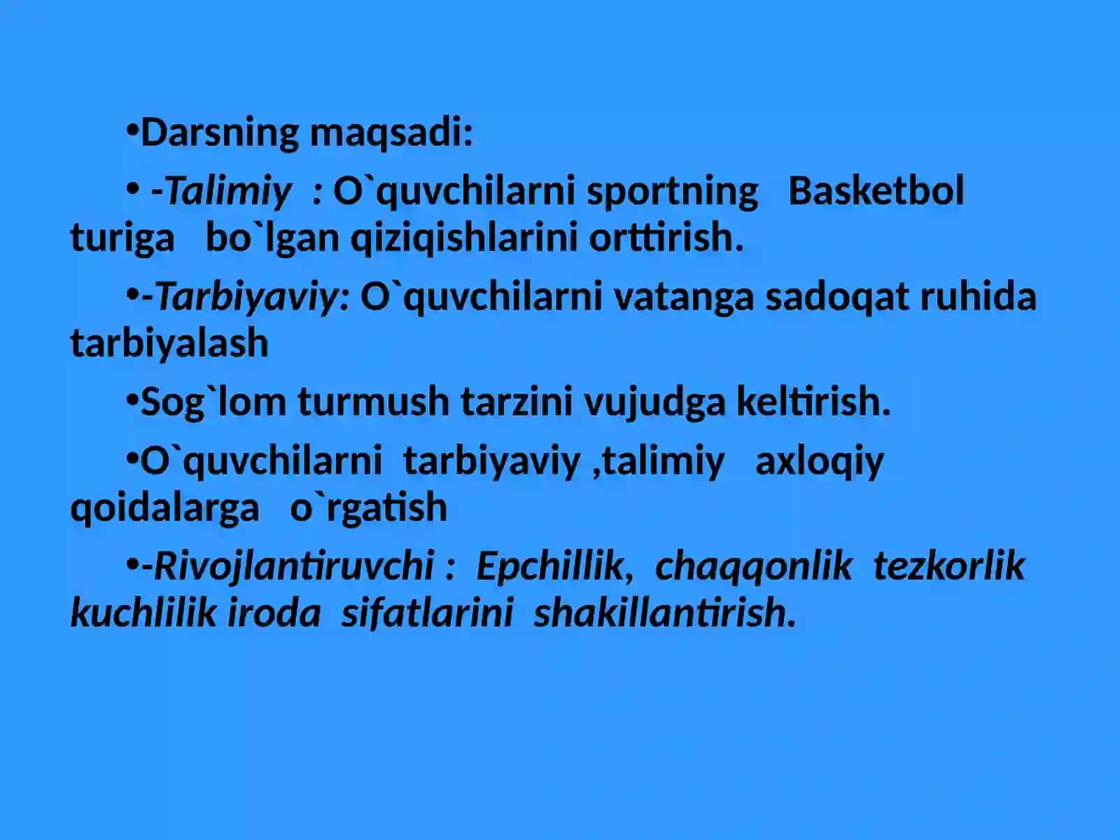 8-sinf Jismoniy tarbiya fanidan Basketbolda to'pini bir biriga uzatish, qabul qilish usullari va texnikasi dars ishlanma 3