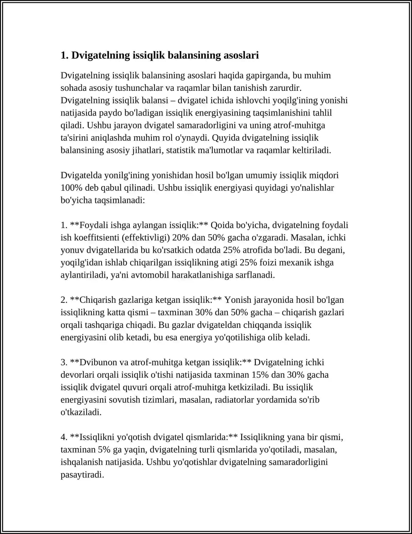 MUSTAQIL ISH Mavzu: DVIGATELLARNI ISSIQLIK BALANSI 3