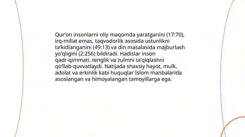 Islomda inson huquq va erkinliklarini ta’minlanishining o’ziga xos jihatlari 3