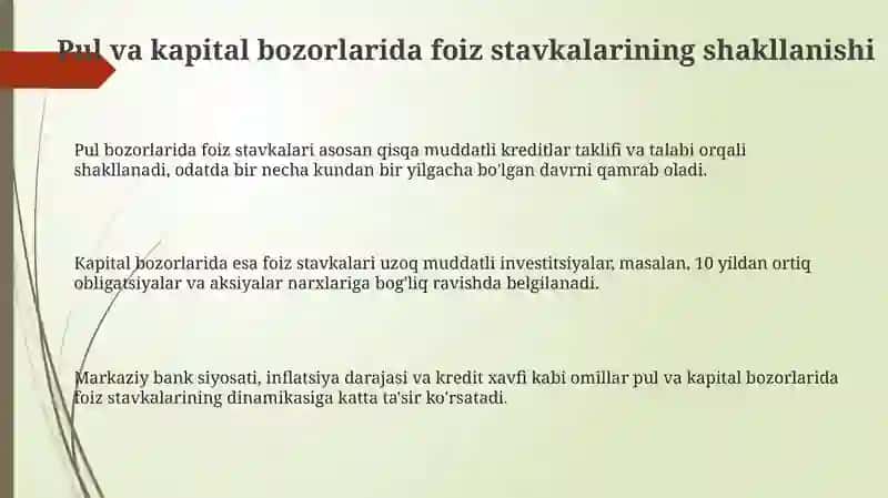 Moliyaviy bozorlarda foiz stavkalarining shakllanishi 3