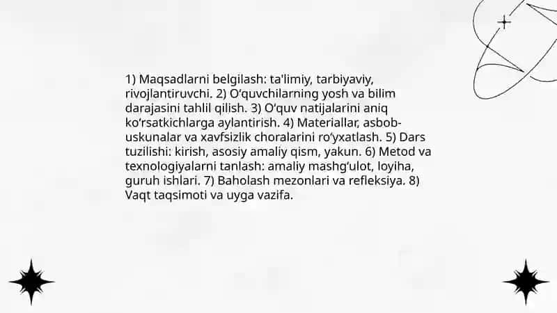Boshlangʻich sinf texnalogiya taʼlimi darslarida(3-4sinflar uchun)mashgʻulot ishlanmasini tayyorlash 3
