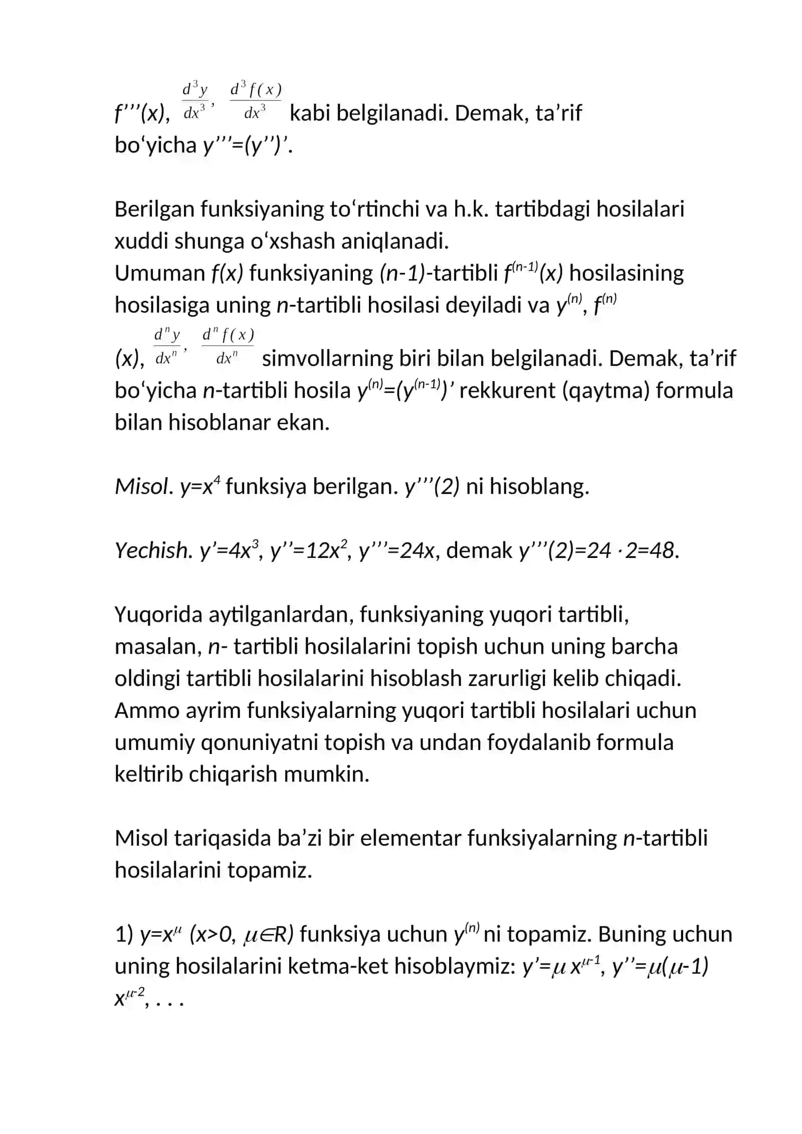 Yuqori tartibli hosilalar va ularning tatbiqlari 3
