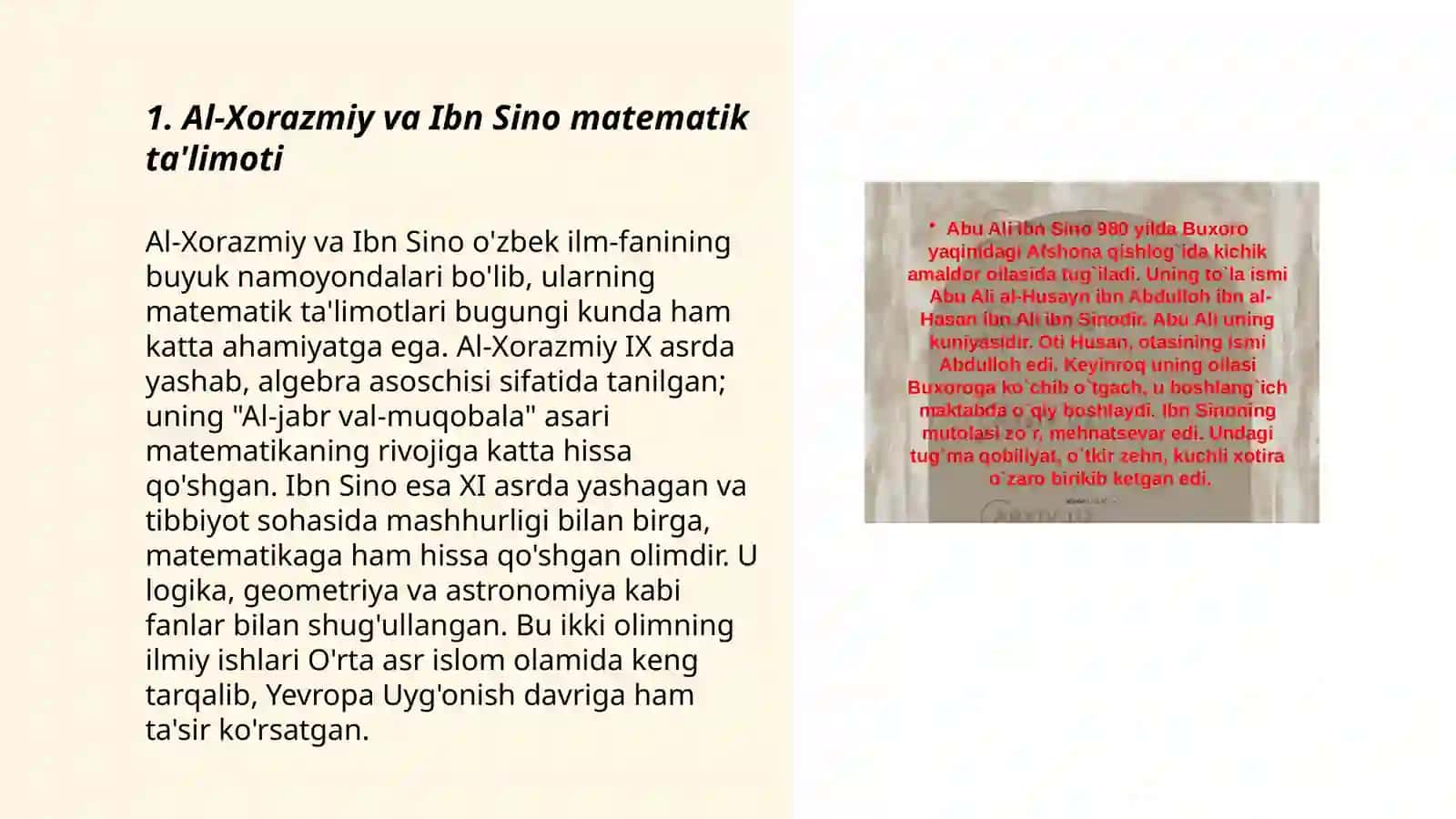Abu Ali ibn Sinoning matematikaga qo'shgan hissasi 3