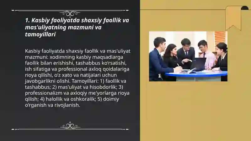 Kasbiy faoliyatda shaxsiy faollik va mas'uliyatning mazmuni va tamoyillari 3
