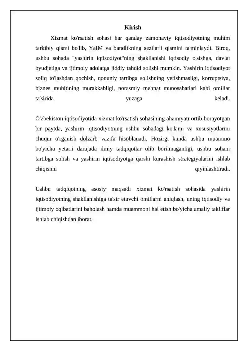 Xizmat korsatish sohasidagi yashirin iqtisodiyotning shakllanish omillari 3