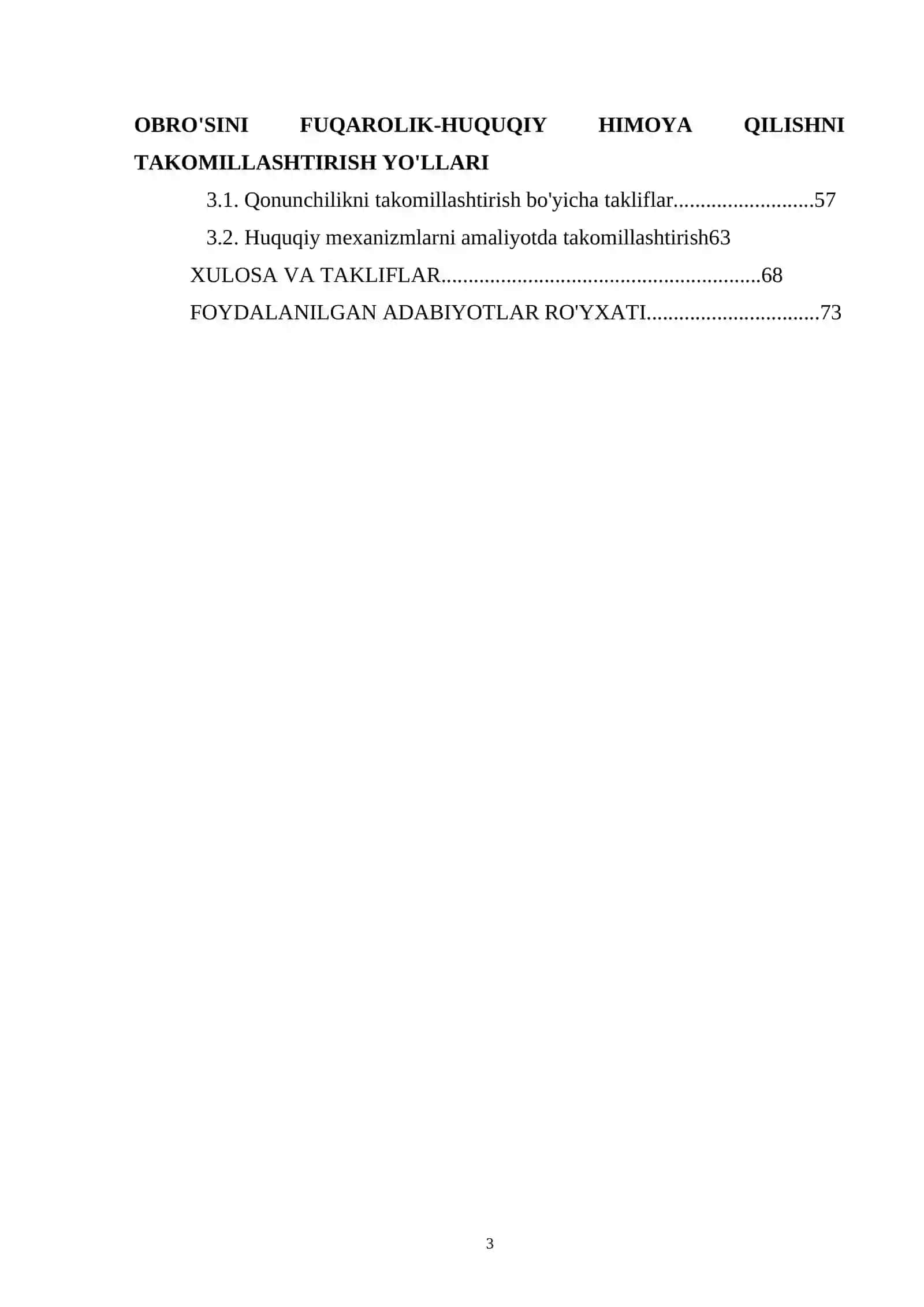 HUQUQNI MUHOFAZA QILUVCHI ORGANLAR XODIMLARINING SHA'NI, QADR-QIMMATI VA ISHCHANLIK OBRO'SINI FUQAROLIK-HUQUQIY HIMOYA QILISHNI TAKOMILLASHTIRISH 3