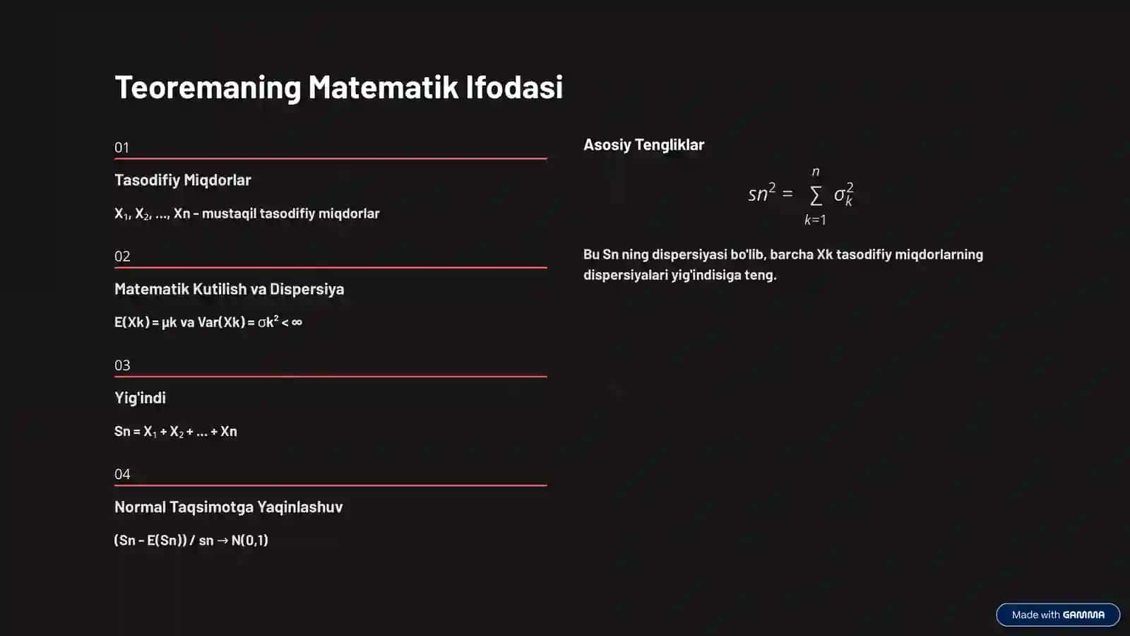 Lindeberg Sharti Ostida Markaziy Limit Teoremasi 3