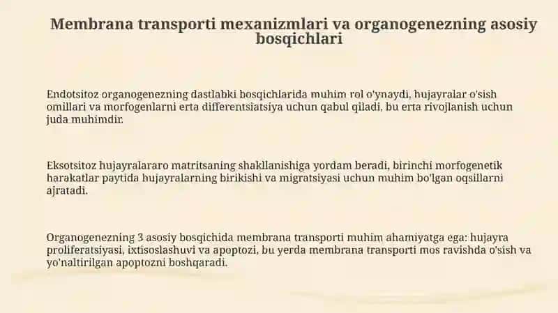 Membrana transporti va organogenezning asosiy bosqichlari 3